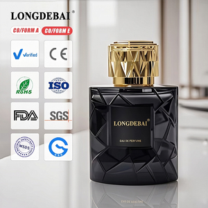 Nuevo y Elegante Frasco de Perfume Vacío de Vidrio Facetado Redondo Negro Mate de 50 ml y 100 ml con Tapa Dorada Texturizada - Product Image 1