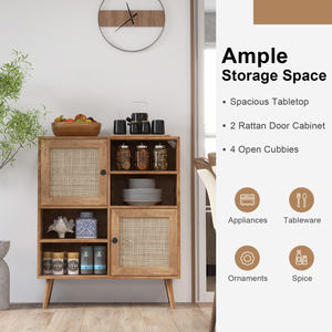 DB Rattan Kitchen <b>Cabinets</b> Elegant <b>Buffet</b> <b>Cabinet</b> with 2 Doors and 2 Cubbies - Product Image 5