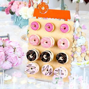 Soporte de madera para donuts, rectangular, reutilizable, decoración para exhibición de postres para fiestas de cumpleaños - Product Image 2