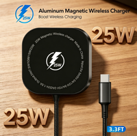 Cargador Inalámbrico Rápido de Metal Premium de 25W, Nuevo Diseño 2026, Superventas, con Fuerte Succión Magnética y Cable Trenzado Integrado de 1.2m