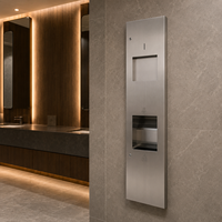 Dispensador de Toallas de Papel 3 en 1 Empotrado Moderno de Acero Inoxidable con Secador de Manos y Contenedor de Residuos para Baños de Hospital, 3 Años de Garantía
