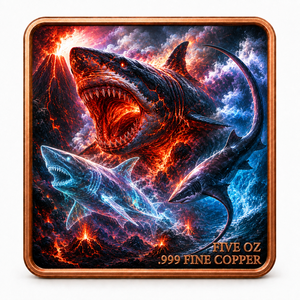 Moneda de Desafío Personalizada 3D Abyss Fire Shark Dark Fantasy Trio Underworld Ember de 5 oz de Cobre Puro, Regalo para Coleccionistas, Se Aceptan Logotipos Personalizados - Product Image 1