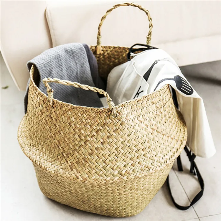 Weaving Small Storage Baskets Eco Friendly Belly Vietnam Natural Decorative Tray Seagrass Basket