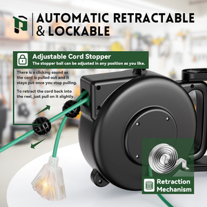 كابل تمديد بكرة تلسكوبية أوتوماتيكي 50 قدمًا مع شبك - Product Image 2