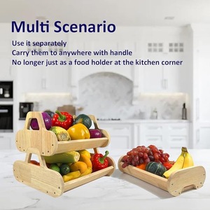 Bamboo Storage Rack Double Layer Square Waterproof <b>Kitchen</b> Fruit Vegetable Basket Multipurpose Draining Rack - Product Image 5