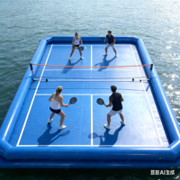 Terrain de pickleball gonflable de luxe pour sports nautiques, île flottante de sport sur mesure pour piscine en mer, arène gonflable en PVC premium