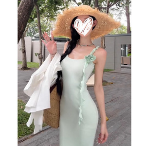 <b>Mint</b> Green Slip <b>Dress</b> Women Summer Slim Fit Fishtail Maxi <b>Dress</b> Strapless Solid Color Polyester <b>Dress</b> - Product Image 3