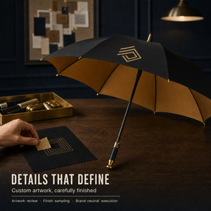 Parapluie de golf extra large résistant au vent avec poignée dorée et revêtement noir doré, idéal pour la voiture et comme cadeau - Product Image 3