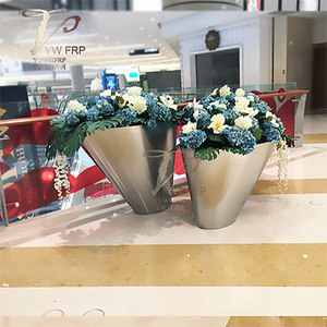 Macetero de fibra de vidrio, grande, plateado, redondo, cónico, juego de combinación para jardín al aire libre - Product Image 4