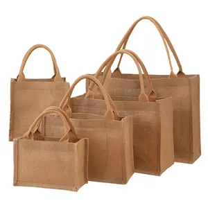 カスタマイズされたロゴジュートトートバッグ天然黄麻布ジュートバッグ再利用可能な食料品ショッピングトートバッグ