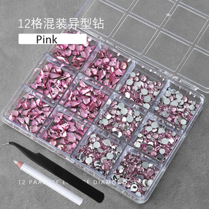 12 grilles 3D coloré multi-forme résine ongles strass dos plat cristal gemmes <span class=keywords><strong>Nail</strong></span> <span class=keywords><strong>Art</strong></span> breloques <span class=keywords><strong>manucure</strong></span> avec stylo et pince à épiler - Product Image 4