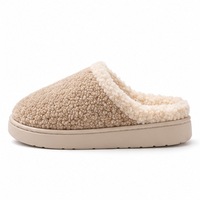Chaussons d'intérieur en peluche Teddy pour femmes, mules à bout fermé, semelle souple, chaussures de détente d'hiver