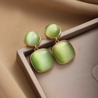 Nouvelles Boucles d'Oreilles Pendante Géométriques en Acier Inoxydable Plaqué Or avec Résine Verte, Bijoux Fantaisie pour Femme, Cadeau Idéal