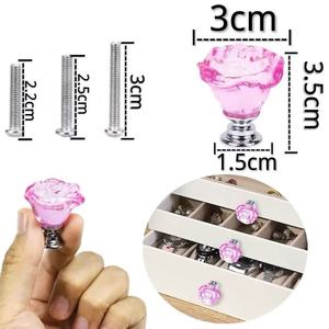Poignée de tiroir et de porte de placard en verre cristal rose coloré 30 mm, bouton rétro à trou unique, quincaillerie - Product Image 4