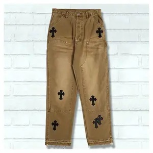 Pas cher Surdimensionné Cargo Hommes Graphique Coton Jeans Tissu Stretch Hommes Pantalon