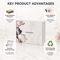 Boîte d'expédition pliante en carton ondulé avec logo personnalisé, motif floral marbré, pour vêtements, cadeaux, cosmétiques