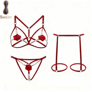 Pakaian Dalam Wanita Seksi Jepang untuk Hari Valentine, Erotis, Berbahan Renda Transparan dengan Garter, Set Lingerie Wanita - Product Image 2