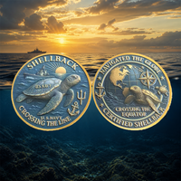 Pièce de défi Tortue de mer Shellback, double face, relief coloré, jeton métallique de collection, souvenir marin, cadeau
