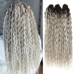 GLADYS Treccine Sintetiche Ombre Grigio 22 Pollici, 3 Pezzi, Onde Acqua, Riccioli per Extension Capelli, Treccine all'Uncinetto, Ombre Biondo - Product Image 5