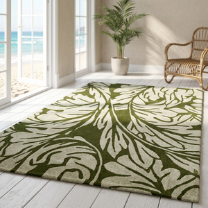 Aara Living 020902 Modern Solid Color Rectangle Green <b>White</b> Wool/Silk Tufted Non-Slip Living Room Area <b>Rug</b> Medium Pile Cotton - Product Image 3