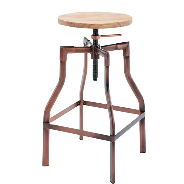 Modern Kitchen Stool Height Adjustable Bar Stool Seat with Round Wooden Restaurant Iron Stool Bar Furniture Commercial Furniture