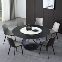 Table à manger ronde de luxe moderne de conception italienne avec plateau en marbre naturel, 6 places, pieds en acier inoxydable, hôtel, appartement, villa