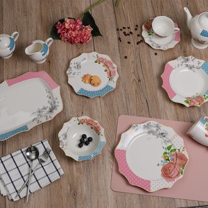 多色陶瓷粉色印花现代餐盘方形骨瓷多功能北欧婚宴餐具 - Product Image 5