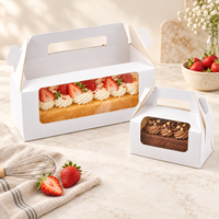 Boîtes de transport longues personnalisées pour gâteaux, en carton, avec fenêtre transparente, poignée, recyclables, pour emballage de desserts à emporter en boulangerie