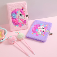 Carnet d'école en peluche licorne A5 pour enfants, carnet de notes, journal, carnet kawaii avec cadenas