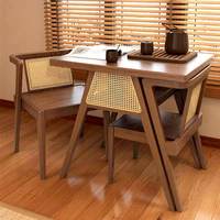 Ensemble de salle à manger haut de gamme en bois massif, nouvelle table basse carrée avec chaises en rotin, mobilier d'extérieur