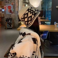 Chapeau Bob Tricoté Jacquard Fair Isle Rétro à Motif Losanges en Spandex/Polyester pour Femme Adulte Automne/Hiver – Flatteur pour le Visage