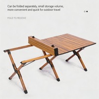 Table de camping pliable en acier au carbone avec plateau en bois pour les activités de barbecue et de pique-nique en plein air