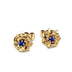 Boucles d'oreilles clous Fleur Dorée en Or Massif 18K avec Diamant Rond Sertie Griffe, Bijoux Fins Romantiques pour Femme au Quotidien - Product Image 3