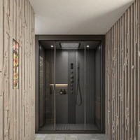 Porte de douche coulissante avec cadre en verre acrylique trempé, plateau rectangulaire, design droit pour salle de bain moderne