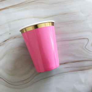 Vente chaude 9.5oz Jetable Double Mur Gobelets En Papier De Luxe Rose/Or Imprimé Écologique pour La Fête De Noël 8pcs Ensemble - Product Image 1