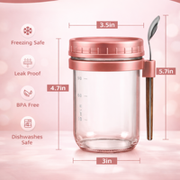 Pot en verre réutilisable de 380 ml pour overnight oats avec couvercle et cuillère, pot à yaourt, pot Mason, récipient de stockage alimentaire pour petit-déjeuner et dessert