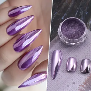 80-100 pièces de poudre à ongles chromée miroir violette, style Y2K, brillante, à frotter, pigment métallique DIY pour manucure estivale - Product Image 2