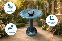 Fontaine de bain d'oiseaux Art Déco écologique à énergie solaire, sur piédestal en cuivre antique, résine résistante à la rouille, pour jardin extérieur