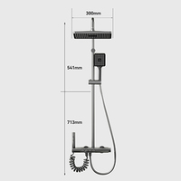 Ensemble de douche moderne noir, gris anthracite, cuivre, finition piano, avec barre coulissante et 4 fonctions, incluant une pomme de douche pluie