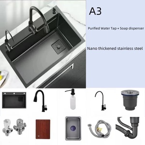 Évier de cuisine simple en acier inoxydable 304, extra épais, noir, nano, gaufré en nid d'abeille, grand évier à légumes LIBERT A-<span class=keywords><strong>1</strong></span> - Product Image 6
