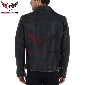 เสื้อแจ็คเก็ตหนังแท้สีดำสำหรับผู้ชาย แบบ Biker  ตกแต่งลายควิลท์ที่ไหล่  สไตล์ Cafe Racer  ทรงเข้ารูป  เสื้อโค้ทหนังแท้สำหรับขี่มอเตอร์ไซค์ - Product Image 3