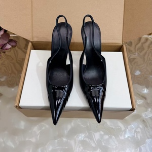 Leather-covered pointed-toe backless thin strap high heel ladies light luxury banquet casual elegant high-heeled single <b>shoe</b> - Product Image 2