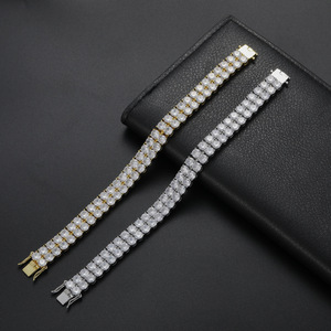 Pulsera de tenis de doble fila de 10 mm, pulsera de cobre con circonita de doble fila estilo hip hop, collar de moda Tanjing Lijing - Product Image 1