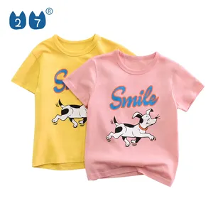 Little Girls' Dog Print Summer Children'S Wear T-Shirt Cotton High Quality Fabric O Neck Short Sleeve Kid'S T-Shirt