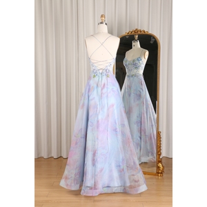 Licorne conception tissu imprimé Tulle moderne Ombre couleur été Fairycore col en v robes décontractées pour la plage vacances vacances français - Product Image 3