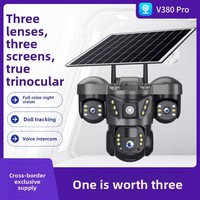 Caméra solaire V380Pro extérieure à trois objectifs, triple vue, capteur CMOS WiFi 6MP, étanche IP66, interphone vocal