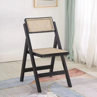 Silla de Comedor Plegable de Madera de Caucho con Asiento y Respaldo de Ratán Tejido, Diseño en A, Ahorro de Espacio, Venta al por Mayor para Restaurantes