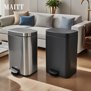 Cubo de basura de acero inoxidable de 10L para el hogar/habitación de hotel, con tapa, de un solo/doble compartimento, con pedal, para separación de basura seca/húmeda en la cocina - Product Image 1