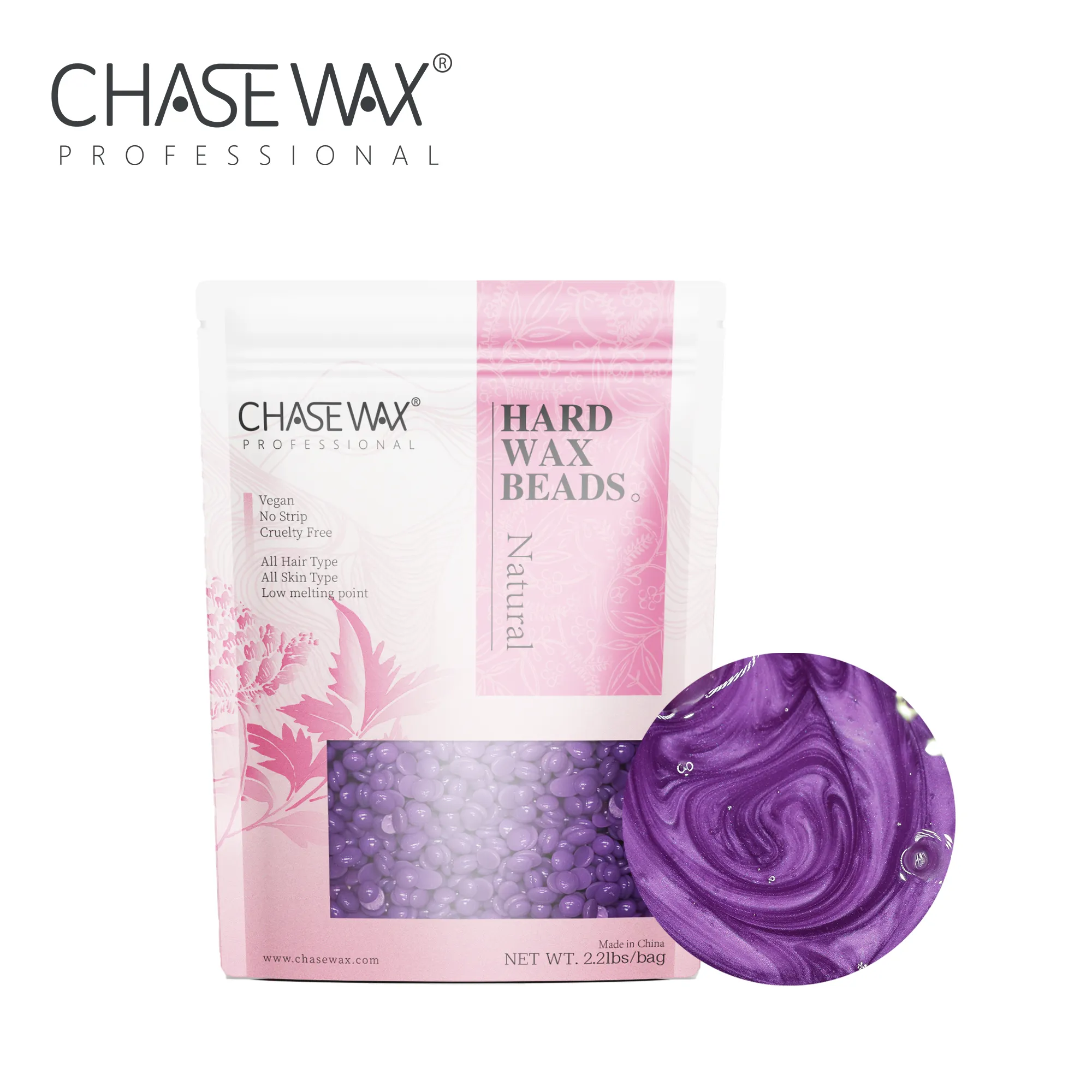 Chase Wax 1000G Shimmer Lavendel Veganistisch Harsvrij Ontharingsmiddel Harde Wax Kralen Voor Groothandel