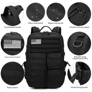 Sac à dos tactique noir 25L imperméable avec plusieurs poches, équipement tactique pour la randonnée et le camping en plein air - Product Image 4